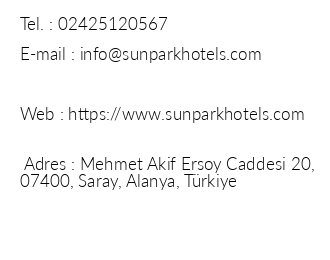 Sunpark Aramis Hotel iletiim bilgileri